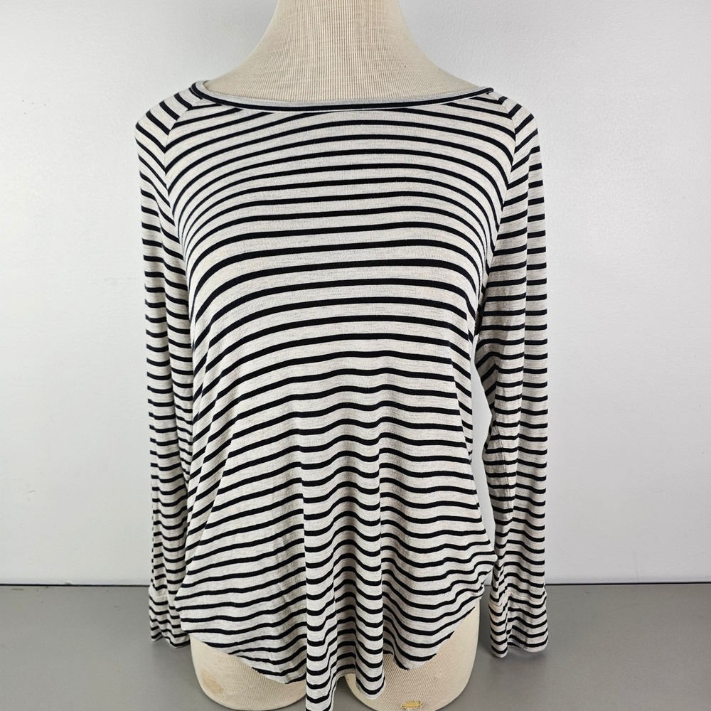 American Eagle Soft & Sexy Jegging T Striped Long Sleeve Scoop Neck Top XL Black